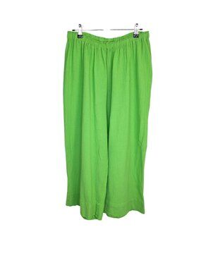 Oh My Gauze! 100% Cotton Wide Leg High Rise Crop Pants, Green, Size 2 - L/XL